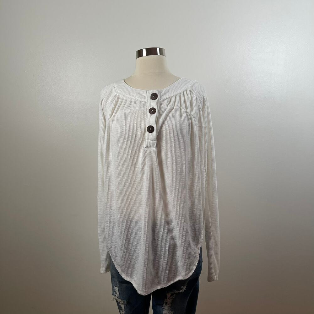 Free People We The Free • Must Have Waffle-Knit Henley Tee in Ivory